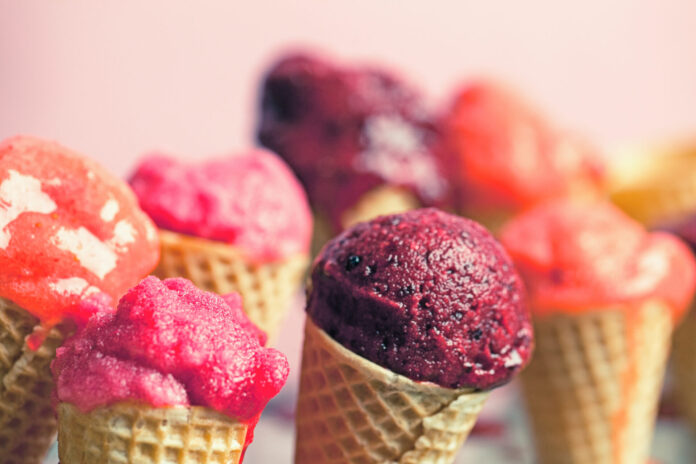 Fruit,Ice-cream,In,Ice-cream,Cones.